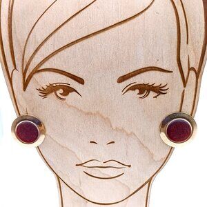 Chic Enamel Stud Earrings, Vintage Burgundy Circles on Gold Tone